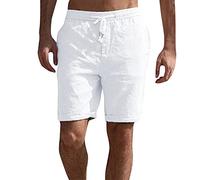 Beokeuioe Pantaloni in lino da uomo, pantaloncini corti da uomo, taglie S-5XL, pantaloncini da uomo, in materiale di lino, taglie forti, estivi, sport, palestra, pantaloncini da spiaggia, B bianco,
