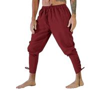 Beokeuioe Pantaloni medievali da uomo, da pirata, per cosplay, con lacci, pantaloni da jogging, da uomo, alla moda, casual, pantaloni da corsa, Colore: rosso, L