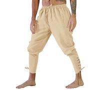 Beokeuioe Pantaloni medievali da uomo, per cosplay, con lacci, pantaloni da jogging da uomo, pantaloni da pirata, pantaloni da uomo, alla moda, casual, pantaloni da corsa, B beige., L