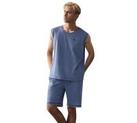 Beokeuioe Pigiama estivo da uomo, con canotta e pantaloncini, 2 pezzi, senza maniche e pantaloni da sonno, set di pigiami, in cotone, comodo, pigiama, A2 blu., L