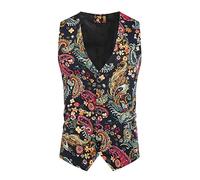 Beokeuioe Set di gemelli da uomo classico Paisley Business Gilet Papillon formale senza maniche gilet Hanky Pocket Square Ball Party Vestito Vestito Vestito da sposa, A1 nero., M