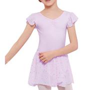 Beokeuioe Tuta da danza per bambini, design funzionale per allenamento di danza e ginnastica, materiale elastico per la massima libertà di movimento, viola chiaro, 130 cm