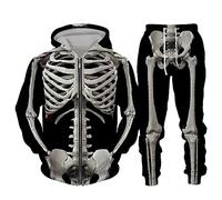 Beokeuioe Tuta sportiva da uomo, per il tempo libero, per Halloween, scheletro, da jogging, da uomo, per il fitness, da uomo, con cappuccio e pantaloni da allenamento, B grigio., L