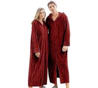 Beokeuioe Vestaglia da uomo lunga in cotone - Cappotto da sauna in pile allungato in peluche per la casa, accappatoio in flanella con cappuccio e zip a maniche lunghe, A2 rosso., L