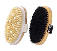 Beomeen 2 spazzole a secco per il drenaggio linfatico, spazzola da doccia con setole naturali per la pulizia del corpo, esfoliante delicato per la schiena per pelle morbida, setole nere e nodi