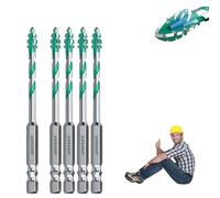Beooshop Four Blade Serrated Eccentric Drill Bits, 4-Flute Serrated Edge Drill Bit Set, Specifications 1/4, 5/16, 3/8, 1/2, suitable for ceramic tiles, marble concrete (5 PCS-1/4'')