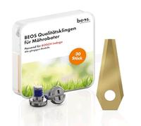 BEOS® 30 Lame di Ricambio in Titanio Premium + Viti con Blocco di Sicurezza per Bosch Indego - Lame di Ricambio per Bosch Indego - Spessore Lama 1 mm per Il Vostro Tosaerba robotico
