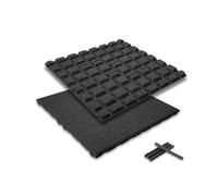 bepco Set di 4 tappetini in gomma, ammortizzanti e antiscivolo, con 16 perni di collegamento, in gomma riciclata, per viali/terrazze/giochi e impianti sportivi (nero, 50 x 50 x 2,5 cm)