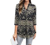 BEPEI Camicette da Donna Eleganti e Casual, con Maniche a 3/4, Scollo a V, Camicie da Lavoro, Nero e Beige., XL