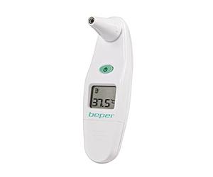 BEPER 40.102 Termometro Auricolare Digitale a Infrarossi con misurazione veloce, 15 testine igieniche monouso copri sensore in plastica incluse, 1 batteria inclusa, LCD Display