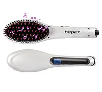 BEPER 40.926 Spazzola Lisciante per Capelli 2 in 1Ceramica, Tecnologia ionica, Display LCD, Temperatura regolabile, cavo girevole a 360 °, Senza effetto crespo, Capelli setosi, Bianco-nero