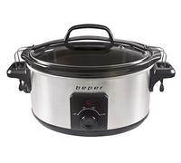 Beper 5.5 Litri Slow Cooker-PENTOLA per LA Cottura LENTA 5,5 Litri, per 6 Persone, 260 Watt, W, Acciaio Inossidabile