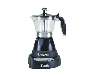 BEPER BC.041N Caffettiera Elettrica Lucilla in Alluminio, Timer Programmabile Fino a 24 Ore, Moka Elettrica 3 Tazze, Mantiene il Caffè Caldo per 30 Minuti, Electric Espresso Coffee Maker