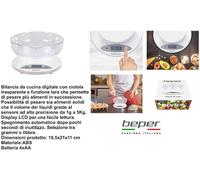 Beper BP.802 Bilancia da Cucina Digitale, Ciotola Trasparente Rimovibile, Alimenti Solidi e Liquidi, Sensore Alta Precisione, Fino a 5 kg, Display LCD, Unità di Misura Grammi e Libre, Bianca