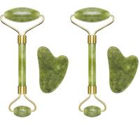 BEPER C301ABE101 Rullo e pietra Gua Sha in giada, Jade Roller & Gua Sha Massagge Tool, Massaggio viso e corpo, Rilassante, Rimodellante e Anti-età, Verde (Confezione da 2)