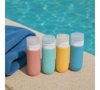 BEPER C302AAC010 Set 4 Flaconi da Viaggio in Silicone 90 ml, Contenitori per Shampoo e Creme con Astuccio Trasparente, Antigoccia, Ideali per Aereo e Palestra