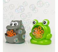 BEPER Macchina Bolle di Sapone per Bambini - Forma Animale (Ippopotamo o Rana) - Funzionamento Continuo - Liquido 56ml Incluso - Giocattolo Estivo 36M+ Sicuro e Testato - Batterie non Incluse