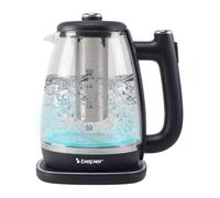 BEPER P101BOL200 Bollitore Elettrico in Vetro 1,8 L, Teiera Elettrica con Filtro, Base Rotante 360°, Spegnimento Automatico e Protezione Surriscaldamento - 2200W