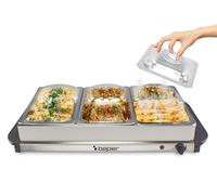 BEPER P101TEM002 Scaldavivande da Buffet, Mantenitore di Calore per Pietanze, 4 Vassoi Rimovibili + Base Piastra Calda, Termostato Regolabile e Maniglie Termoisolanti, Ideale per feste ed eventi