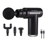BEPER P302MAS002 Massaggiatore a percussione, 30W, Pistola per massaggio ricaricabile, 4 Testine intercambiabili, 6 Livelli di intensità, Nero