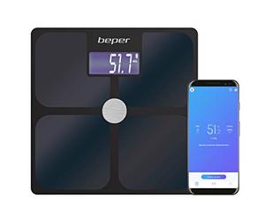 BEPER P303BIP050 Bilancia pesapersone Impedenziometrica con APP ScaleUp, Bluetooth per iOS- Android, 21 Valori Corporei, Utenti illimitati, Statistiche/Dati storici, 180 kg, nero