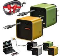 Beproudlevel 3 in 1 Charger Retractable 80w Max Fast, Scalable 80w Max Fast Charger Module with Type C Cable and 2 USB Ports, All in One Retractable Wall Plug for Phone and Laptops (Yellow+Green)