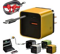 Beproudlevel 3 in 1 Charger Retractable 80w Max Fast, Scalable 80w Max Fast Charger Module with Type C Cable and 2 USB Ports, All in One Retractable Wall Plug for Phone and Laptops (Yellow)