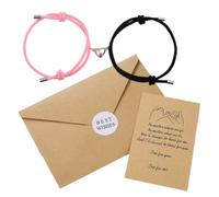 BEPSYOM 2 pcs Bracciale, Bracciale di coppia a forma di cuore dal design unico con cartoncino, Bracciale magnetico d'amore intrecciato a mano con corda, regalo di coppia.
