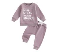 BeQeuewll Vestiti della neonata Autunno Inverno Vestito Manica Lunga Tuta Daddys Ragazza Felpa Pantaloni Bambino Infantile Set, Snacks-viola, 6-12 mesi