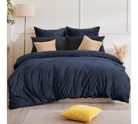 Beqnat Biancheria da letto invernale in flanella, 155 x 220 cm, set di biancheria da letto in peluche cashmere touch, 1 copripiumino + 1 federa 80 x 80 cm, con chiusura lampo, blu