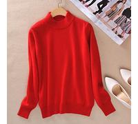 BEQUAH Maglione di lana cashmere misto cotone mezzo dolcevita pullover donna autunno inverno maglione indossare quotidianamente maglione lavorato a maglia caldo di base pull femme-rosso, xl