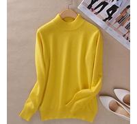 BEQUAH Maglione di lana Cashmere Misto Cotone Mezzo Dolcevita Pullover Donna Autunno Inverno Maglione Usura Quotidiana Maglione Lavorato A Maglia Caldo Di Base Pull Femme-Giallo, M
