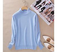 BEQUAH Maglione di lana Cashmere Misto Cotone Mezzo Dolcevita Pullover Donna Autunno Inverno Maglione Usura Quotidiana Caldo di Base Maglione Lavorato A Maglia Tirare Femme-Azzurro