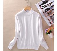 BEQUAH Maglione di lana Cashmere Misto Cotone Mezzo Dolcevita Pullover Donna Autunno Inverno Maglione Usura Quotidiana Maglione Lavorato A Maglia Caldo Base Pull Femme-Bianco, S
