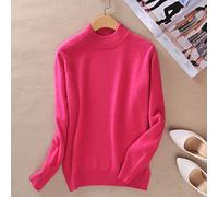 BEQUAH Maglione di lana Cashmere Misto Cotone Mezzo Dolcevita Pullover Donna Autunno Inverno Maglione Usura Quotidiana Caldo di Base Maglione Lavorato A Maglia Pull Femme-Fuchsia,S