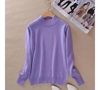 BEQUAH Maglione di lana Cashmere Misto Cotone Mezzo Dolcevita Pullover Donna Autunno Inverno Maglione Usura Quotidiana Maglione Caldo di Base Pull Femme-Lavanda, S