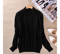 BEQUAH Maglione di lana cashmere misto cotone mezzo dolcevita pullover donna autunno inverno maglione indossare quotidianamente maglione lavorato a maglia caldo di base pull femme-nero, Xxxl