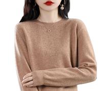 BEQUAH Maglione di lana Nuovo Maglione di Cashmere Delle Donne Casual Girocollo Pullover Moda Maglieria Donna Autunno E Inverno All-Match Tinta unita Maglione-Golden Camel,M,Cn
