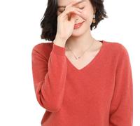 BEQUAH Maglione di lana Primavera E Autunno Maglione di Cashmere Pullover da donna con scollo a V Pullover da donna Maglia Top da donna Maglione in cashmere a maniche lunghe - Vermilion Rosso, M