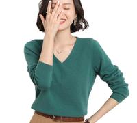 BEQUAH Maglione di lana Primavera E Autunno Maglione di Cashmere Pullover da donna con scollo a V Pullover da donna lavorato a maglia Top da donna Maglione in cashmere a maniche lunghe - Verde,L