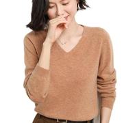 BEQUAH Maglione di lana Primavera E Autunno Maglione di Cashmere Pullover Delle Donne Con Scollo A V Pullover Delle Donne Maglia Top Manica Lunga Delle Donne Maglione Di Cachemire-Camello D'oro, L