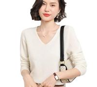 BEQUAH Maglione di lana Primavera E Autunno Maglione Di Cashmere Pullover Delle Donne Con Scollo A V Pullover Delle Donne Maglia Top Manica Lunga Delle Donne Maglione Di Cachemire-Bianco, M