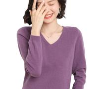 BEQUAH Maglione di lana Primavera E Autunno Maglione Di Cashmere Pullover Delle Donne Con Scollo A V Pullover Delle Donne Maglia Top Manica Lunga Delle Donne Maglione Di Cachemire-Viola,S