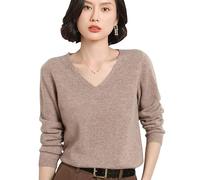 BEQUAH Maglione di lana Primavera E Autunno Maglione Di Cashmere Pullover Delle Donne Con Scollo A V Pullover Delle Donne Maglia Top Manica Lunga Delle Donne Maglione Di Cachemire-Camel,S