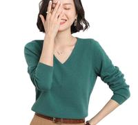 BEQUAH Maglione di lana Primavera E Autunno Maglione Di Cashmere Pullover Delle Donne Con Scollo A V Pullover Delle Donne Maglia Top Manica Lunga Delle Donne Maglione Di Cachemire-Verde, Xl