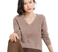 BEQUAH Maglione di lana Primavera E Autunno Maglione di Cashmere Pullover Donna Scollo a V Pullover Donna Maglia Top Donna Manica Lunga Cashmere Maglione-Cammello, Xxl