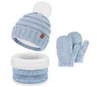 Bequemer Laden Bambino Invernale Cappello Berretto con Pon Pon Caldo Sciarpa Scaldacollo con Fodera in Pile Termici Guanti Manopole per 2-6 Anni Bambina Bimbo