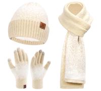 Bequemer Laden Donna Invernale Cappello Berretto Sciarpa e Guanti Touch Screen Set con Fodera in Pile Berretti in Maglia Guanti Scaldacollo