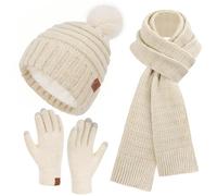 Bequemer Laden Donna Invernale Cappello Pon Pon Sciarpa Lunga Guanti Touch Screen, Termici Beanie Berretto con Fodera in Pile Sciarpe, Regalo Natale