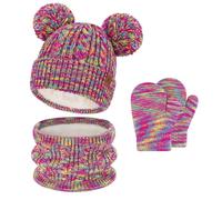 Bequemer Laden Invernale Cappello Berretto con Pon Pon Sciarpa Guanti Bambino, Termici Cappelli Berretti Manopole per 0-4 Anni Bambini Piccoli, Caldo Beanie Touch Screen Guanti per 5-8 Bimbo Bambina
